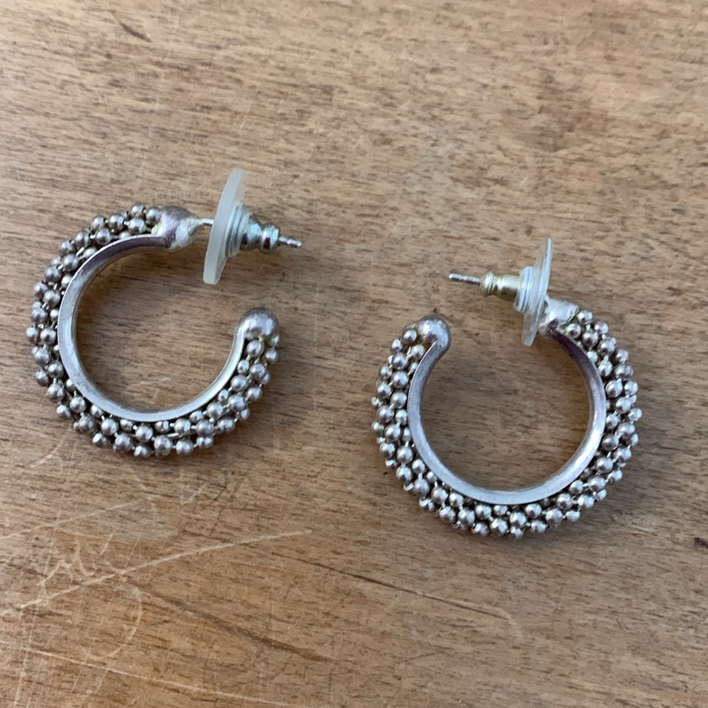 Silver Beaded 1” Hoop Pierced Earrings